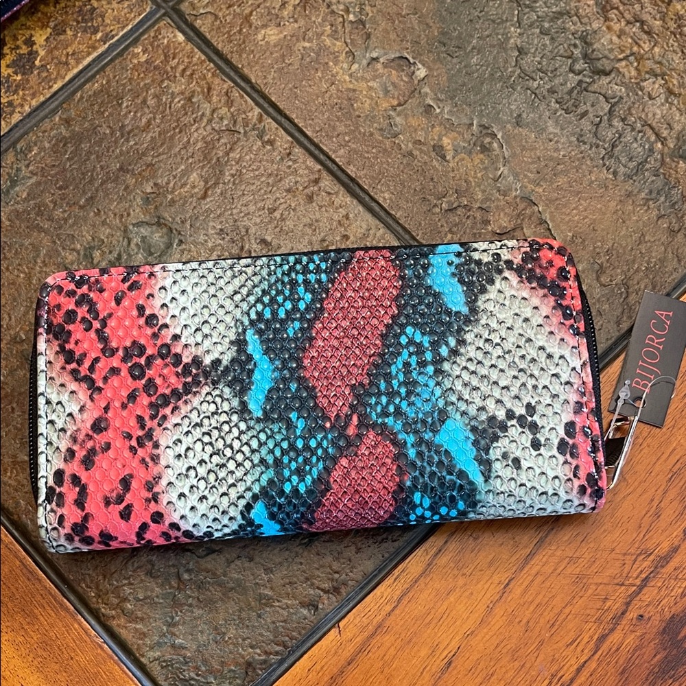 Red and Blue Snake Print Wallet